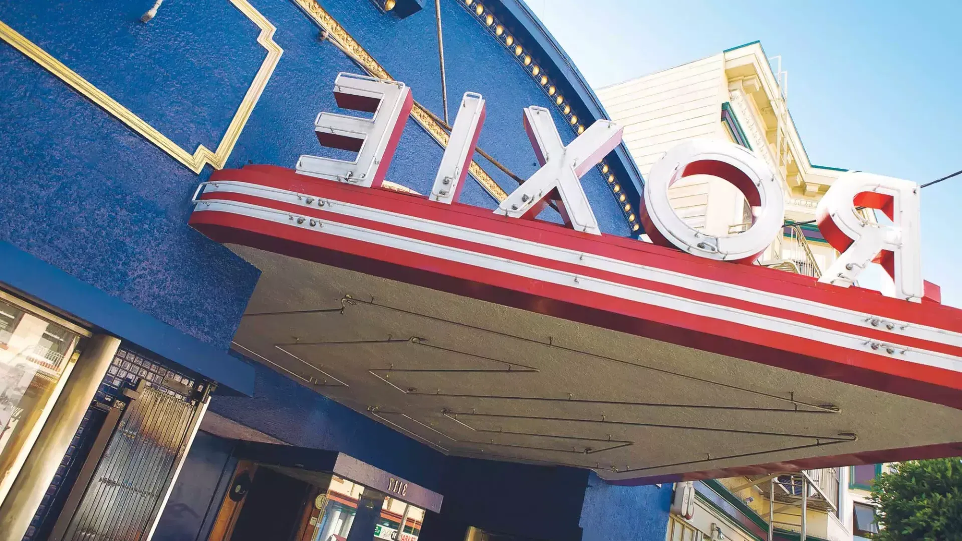 Close-up view of the marquee of the Roxie Theater in the Mission District, San Francisco, CA.