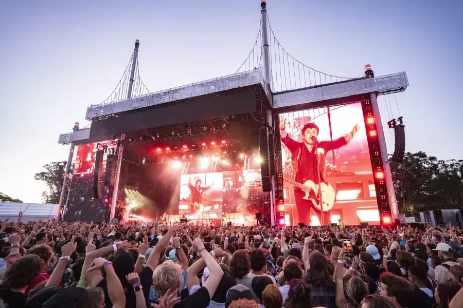 Image of Green Day own big screen performing at Outsidelands Festival